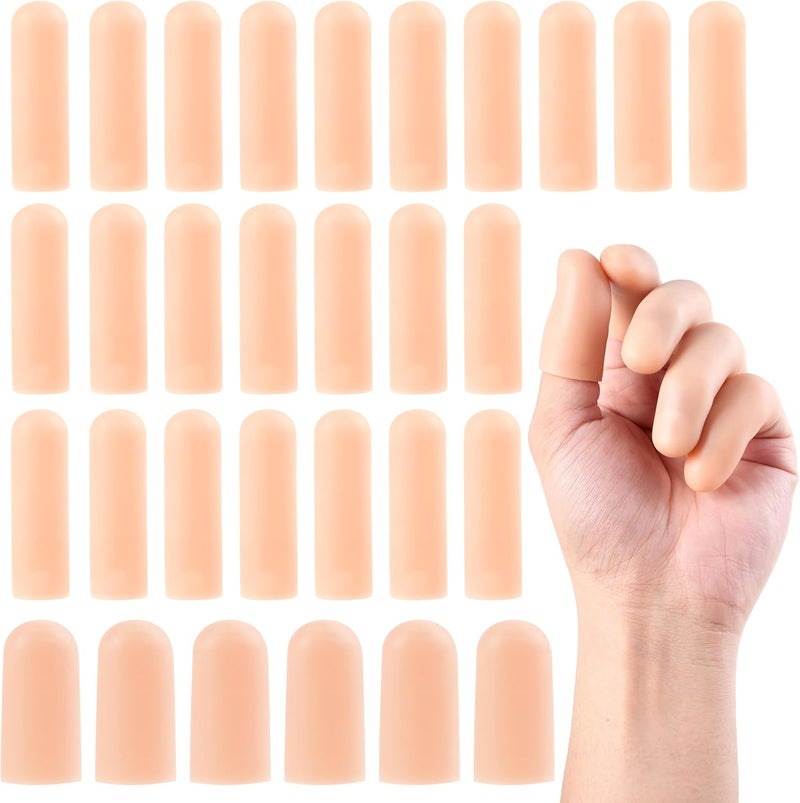 MoHern 30 Pcs Gel Finger Cots, 2 Sizes Thumb Protector, Soft Finger Covers for Cuts, Fingertip Protector for Embroidery, Cutting, Hands Cracking, Corns, Blisters, and Calluses Protect, Nude - Image 1